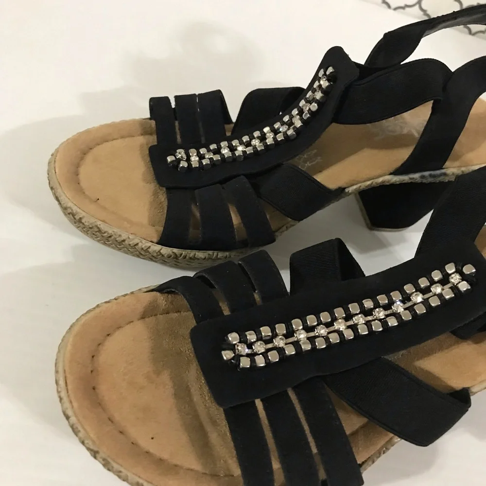 NWOT rieker Black Embellished Slingback Heeled Sandals - Women Size 36
